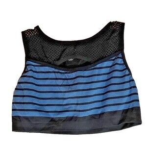 Under Control Women’s Sports Bra Plus Size 1X Wireless Black /Blue Fish Net Top